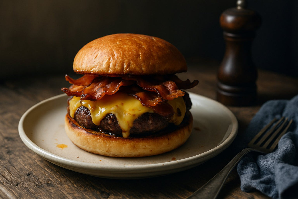 Cheeseburger met gebakken spek: sappig en stevig belegd