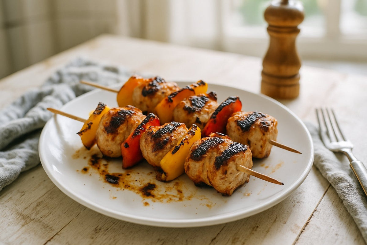 Kippendijfilet spiesen met paprika van de BBQ