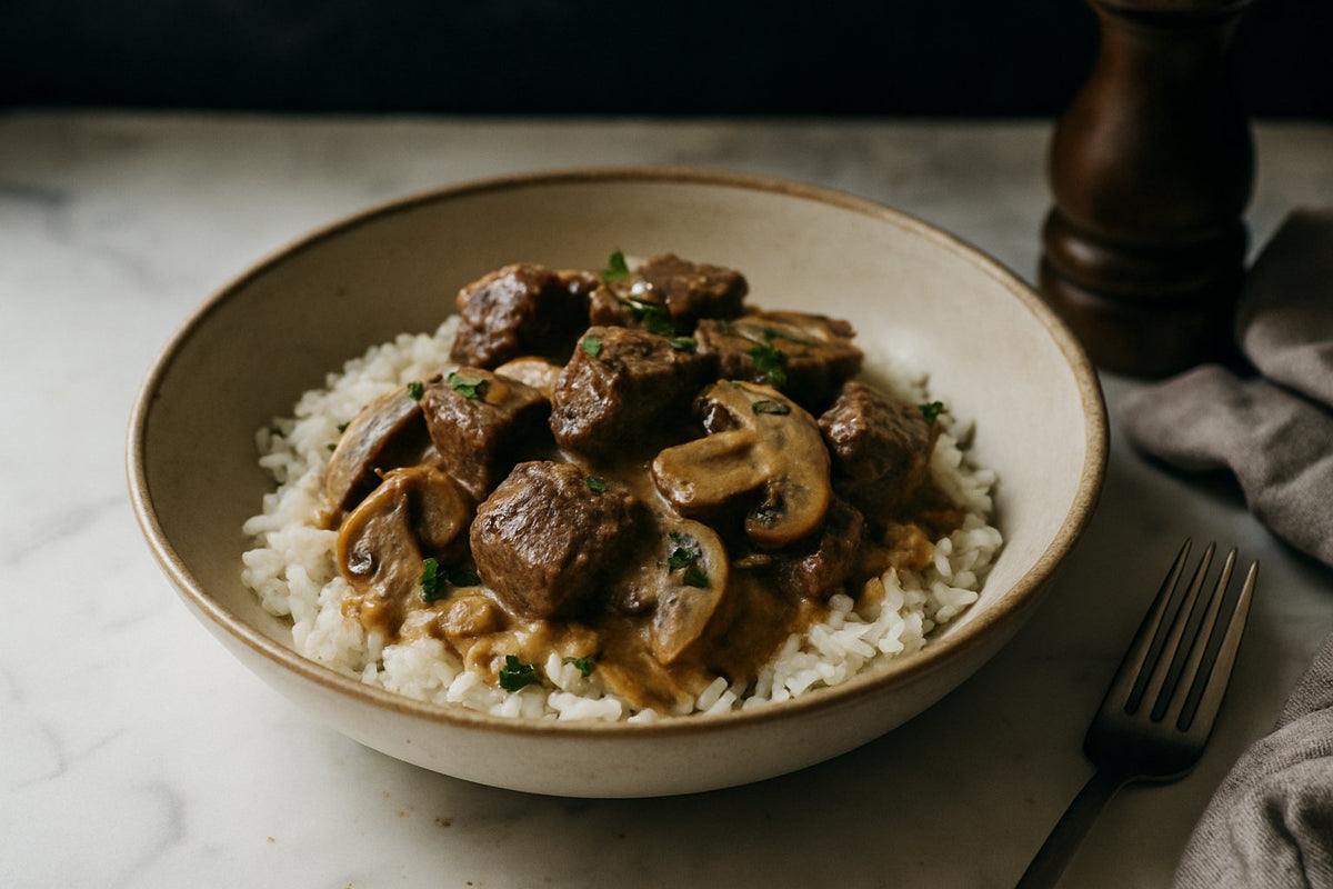 Ossenhaaspuntjes met champignons