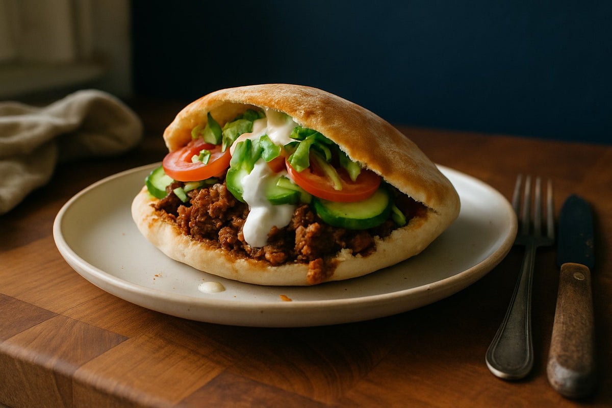 Pita met gehakt en knoflooksaus