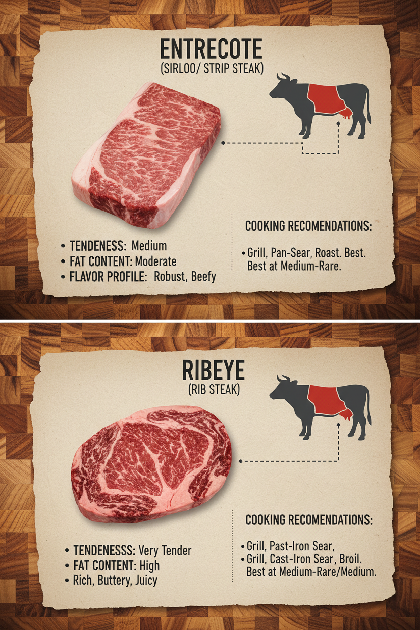 Entrecote vs ribeye: wat is het verschil?