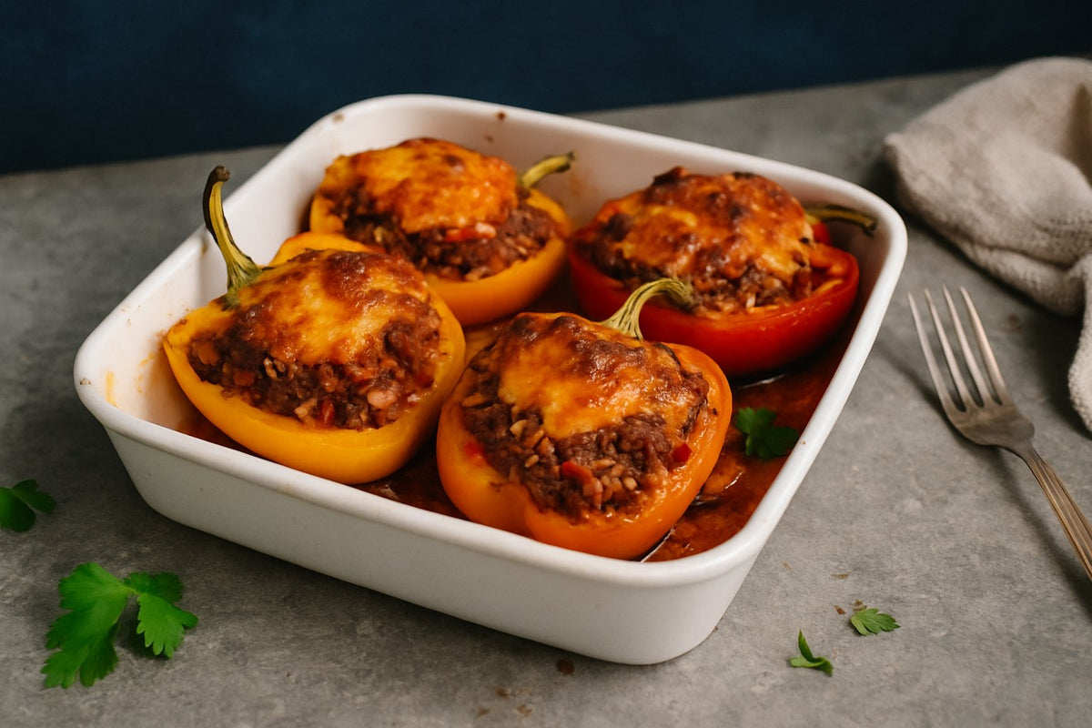 Gevulde paprika met gehakt en rijst uit de oven