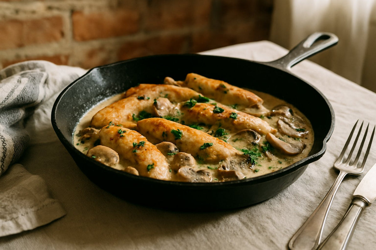 Kiphaasjes met champignons