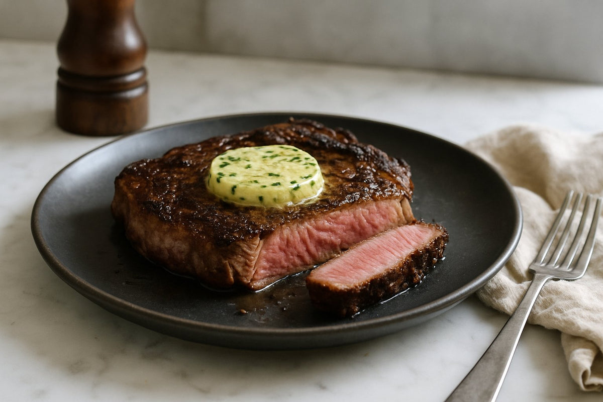 Ribeye met kruidenboter bakken in de pan